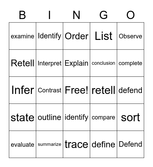 Academic Vcabulary Bingo Card