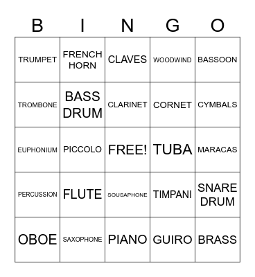 Instrument Bingo Card
