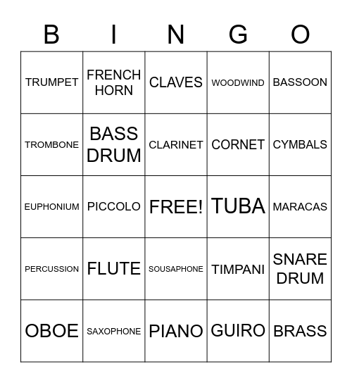 Instrument Bingo Card