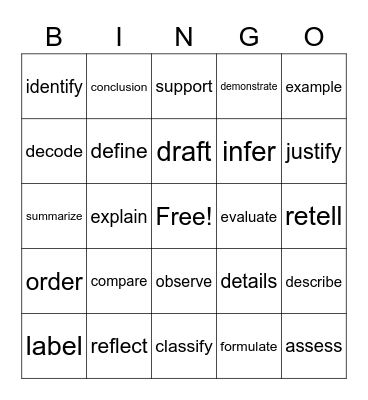 Academic Vocabulary Bingo Card