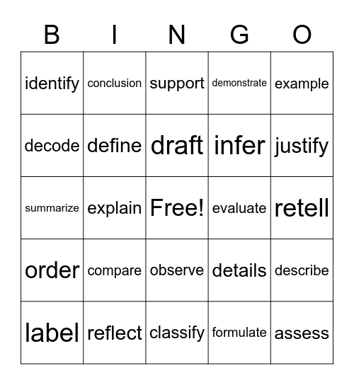 Academic Vocabulary Bingo Card