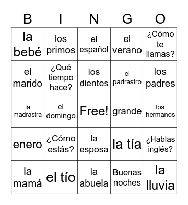 La familia and review Bingo Card