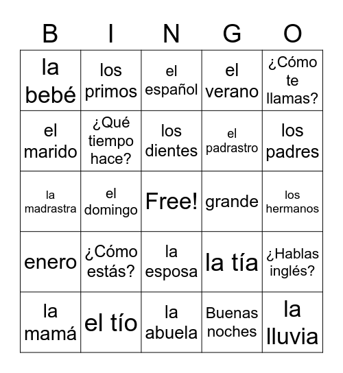 La familia and review Bingo Card