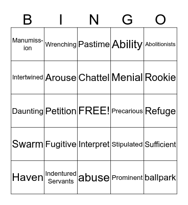 Vocabulary Bingo Card