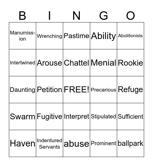 Vocabulary Bingo Card