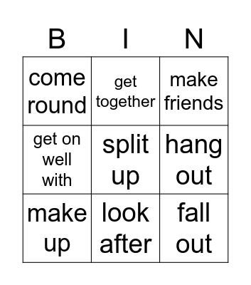 Phrasal Verbs Relationships Bingo Card