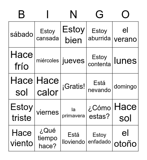 El comienzo de classe Bingo Card