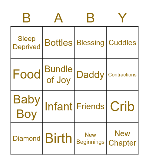 Baby Shower Bingo Card