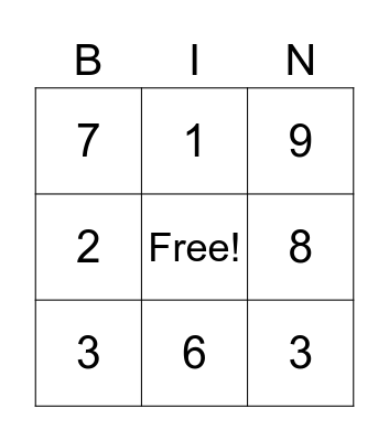Number Bingo Card