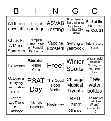 HHS Current Events Bingo Card