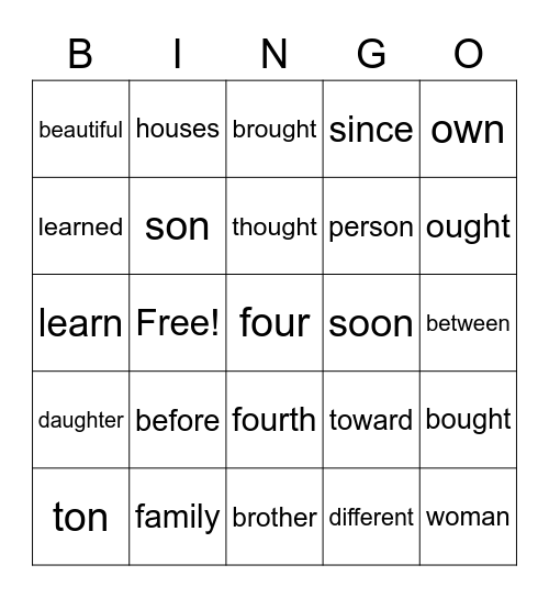 Book Five HF words Bingo Card