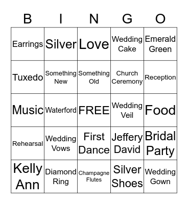 KELLY'S BRIDAL BINGO  Bingo Card