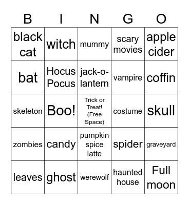Halloween Bingo Card