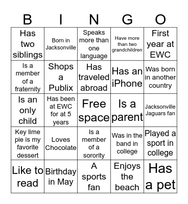 Getting to Know You Bingo  Bingo Card