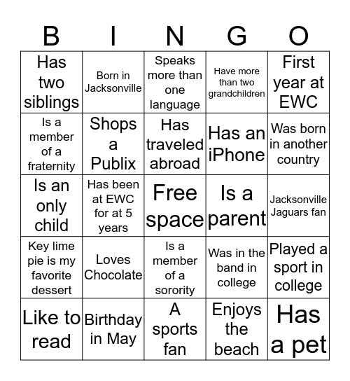 Getting to Know You Bingo  Bingo Card