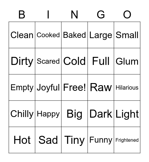 Synonym & Antonym Bingo Card