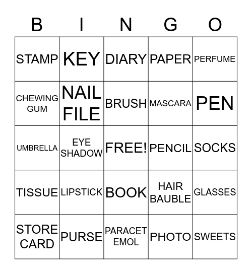 HANDBAG BINGO Card