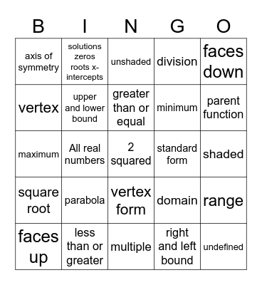 Tx Math Completion Vocabulary Bingo Card