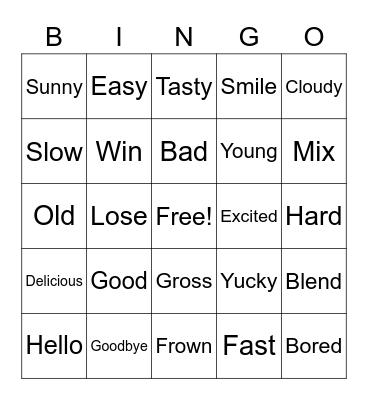 Synonym & Antonym Bingo Card