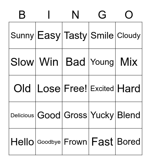 Synonym & Antonym Bingo Card