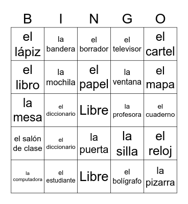 En la sala de clases Bingo Card