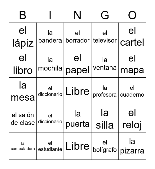 En la sala de clases Bingo Card
