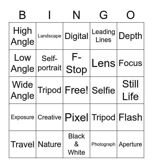 Photography Bingo Card