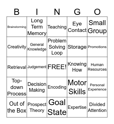Cognitive Bingo Card