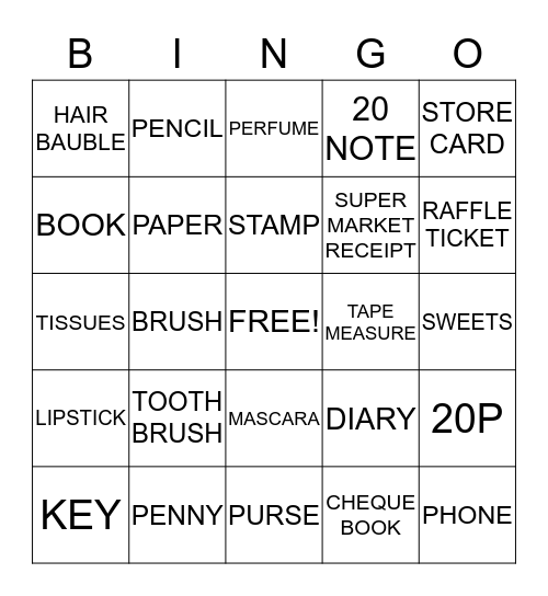 HANDBAG BINGO Card