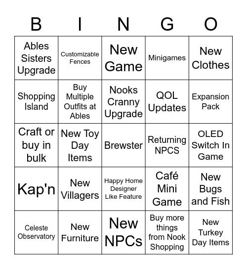 ACNH DIRECT Bingo Card