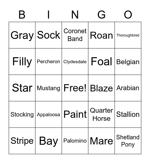 Equine Bingo Card