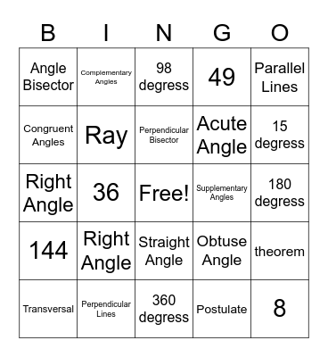 Geometry Bingo Ch. 4 Bingo Card