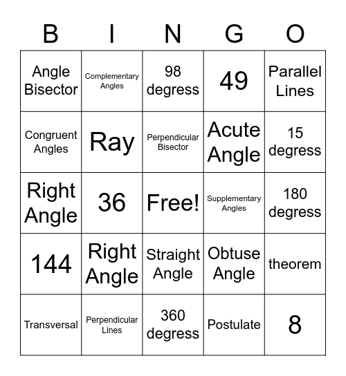 Geometry Bingo Ch. 4 Bingo Card