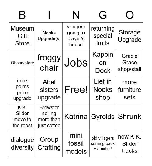 ACNH DIRECT Bingo Card