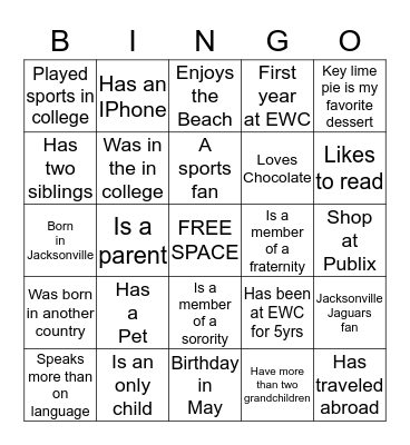 Getting to Know You Bingo Card