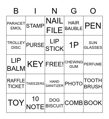 HANDBAG BINGO Card