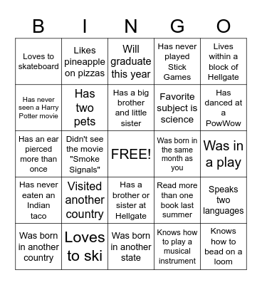 Getting to Know You Bingo Card