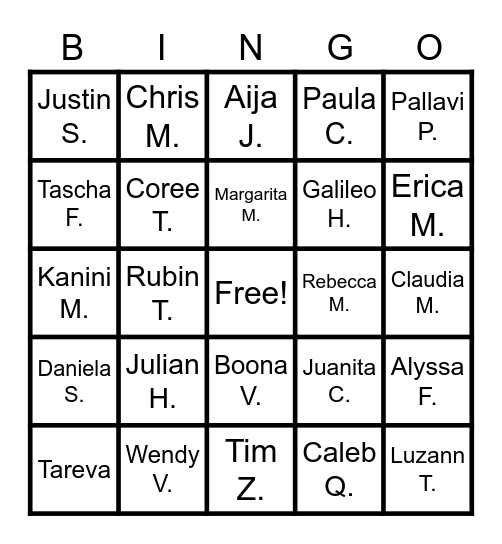EIC New Employee B-I-N-G-O Bingo Card