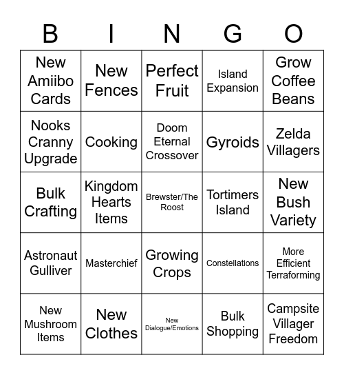 ACNH Direct Bingo Card