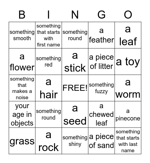 nature bingo Card