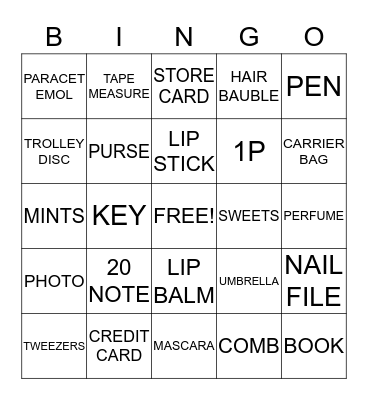 HANDBAG BINGO Card