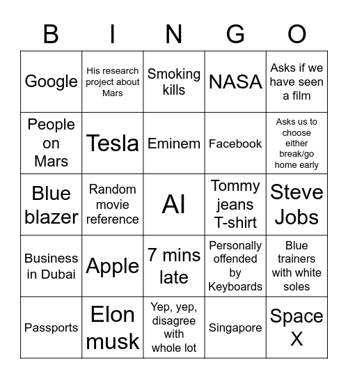 Abdul's Bingo Card