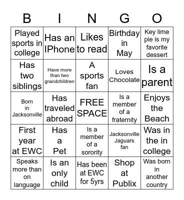 Getting to Know You Bingo Card