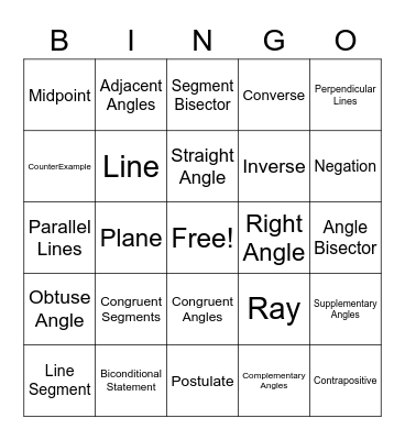 Geometry Vocab Bingo Card