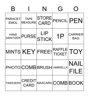 HANDBAG BINGO Card