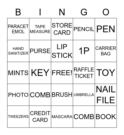 HANDBAG BINGO Card