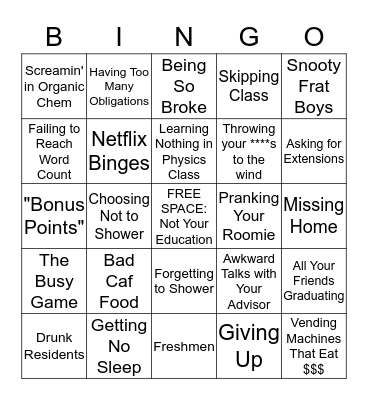 Goodbye Bingo Card