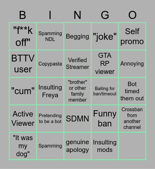 FREYZPLAYZ UNBAN REQUESTS Bingo Card