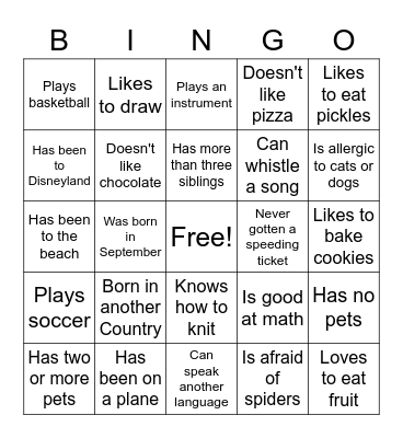 Get to Know You Bingo: Find Someone Who... Bingo Card