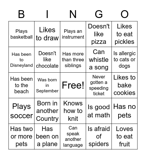 Get to Know You Bingo: Find Someone Who... Bingo Card